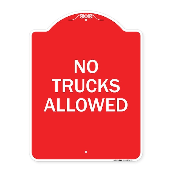 Parking Lot Sign No Trucks Allowed, Red & White Aluminum Sign, 18" x 24", RW-1824-23419